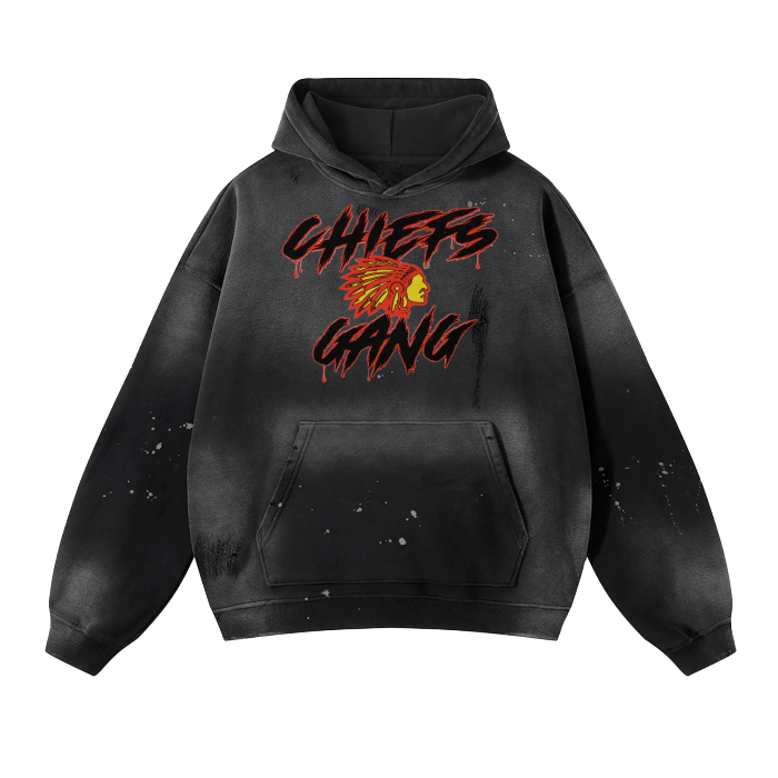 DG " Chiefs Gang " Vintage Wash Frayed Fleece HoodieSize Chart



S
M
L
XL
2XL



inch
cm
inch
cm
inch
cm
inch
cm
inch
cm


Chest
26.0 
66 
26.8 
68 
27.6 
70 
28.3 
72 
29.1 
74 


Length
27.6 
70 
28.3 
72 
29.1 
74ODMPODDGE MERCHANDISE DG " Chiefs Gang " Vintage Wash Frayed Fleece Hoodie