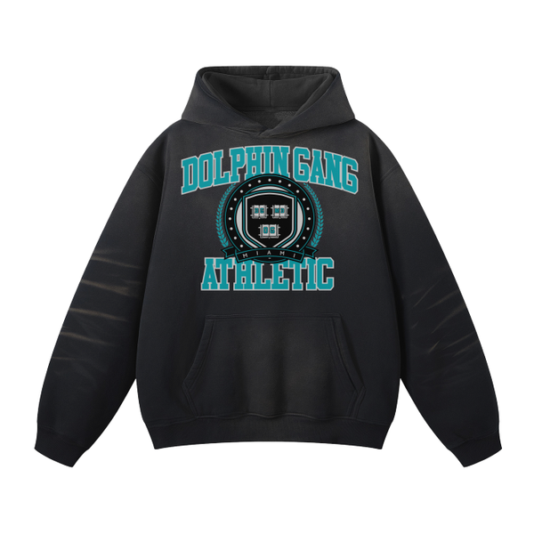 DG " Athletic Dolphins Gang " Streetwear Unisex Monkey Washed Dyed Fleece Hoodie