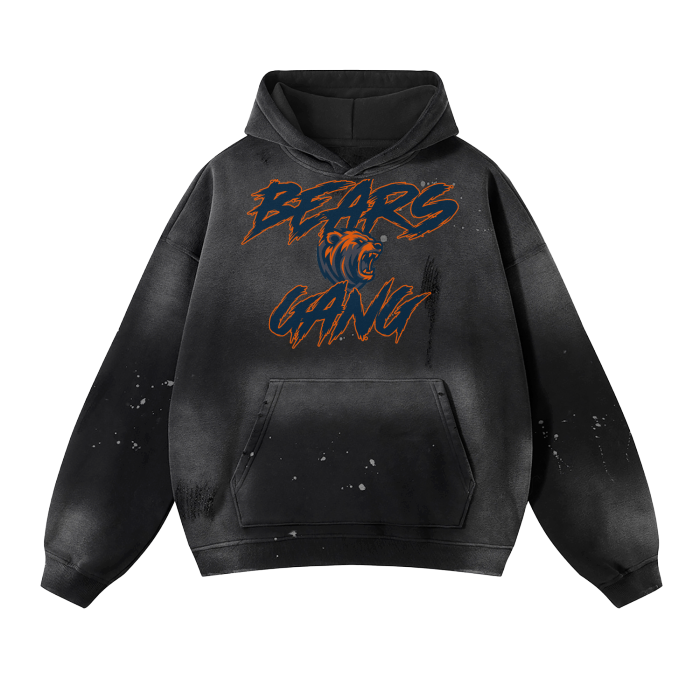 DG " Bears Gang " Vintage Wash Frayed Fleece HoodieSize Chart



S
M
L
XL
2XL



inch
cm
inch
cm
inch
cm
inch
cm
inch
cm


Chest
26.0 
66 
26.8 
68 
27.6 
70 
28.3 
72 
29.1 
74 


Length
27.6 
70 
28.3 
72 
29.1 
74ODMPODDGE MERCHANDISE DG " Bears Gang " Vintage Wash Frayed Fleece Hoodie