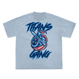 DG "Titans Gang" Double Neckline Scattered Edge Frayed Vintage Washed T-Shirt