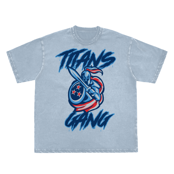 DG "Titans Gang" Double Neckline Scattered Edge Frayed Vintage Washed T-Shirt