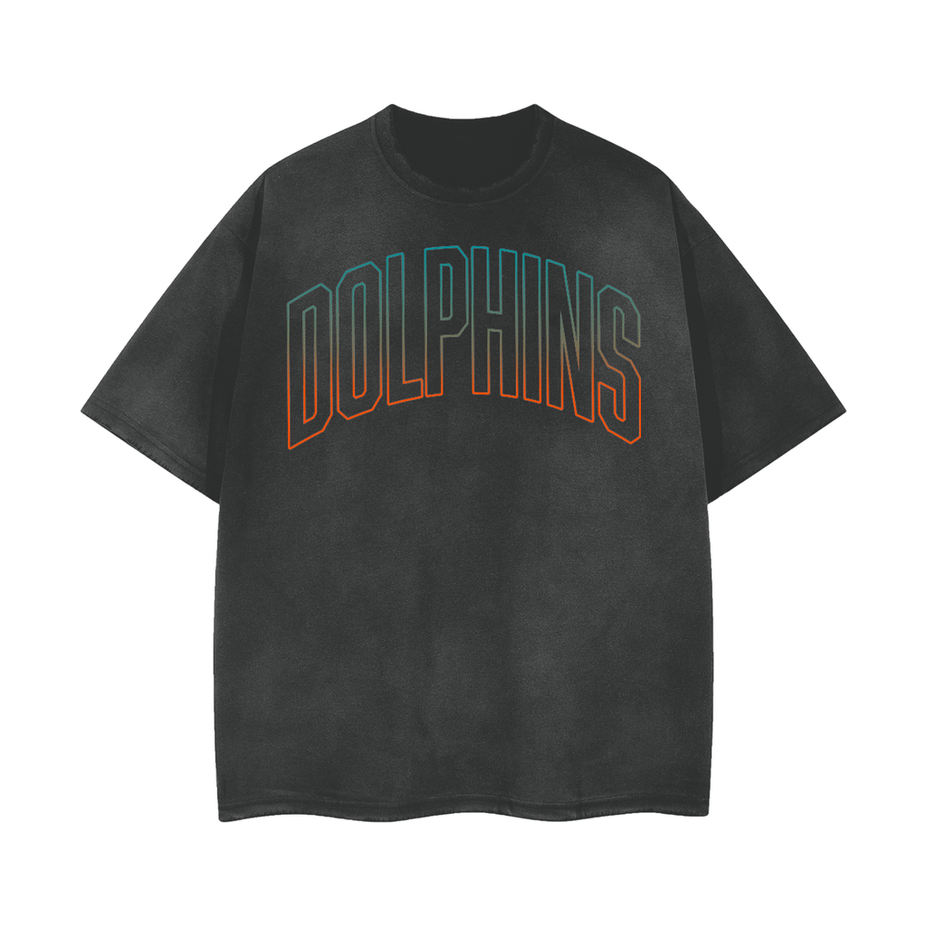 DG " Miami Dolphins Transparency  " Vintage Wash Frayed T-Shirt - 260 GSM