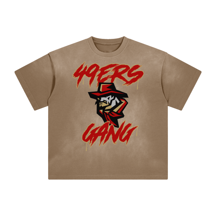 DG " 49ers Gang " Vintage Washed Shoulder & Body White Gradient on Aged Frayed T-Shirt