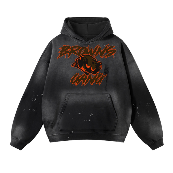 DG " Browns Gang " Vintage Wash Frayed Fleece Hoodie