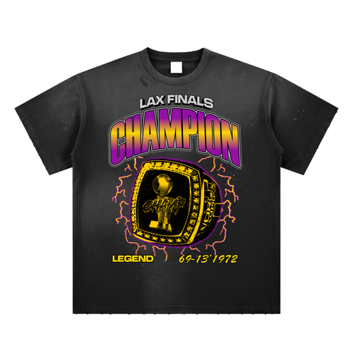 DG " 1972  LAX Champions " Hand-Frayed Sunfade Paint Splatter T-Shirt