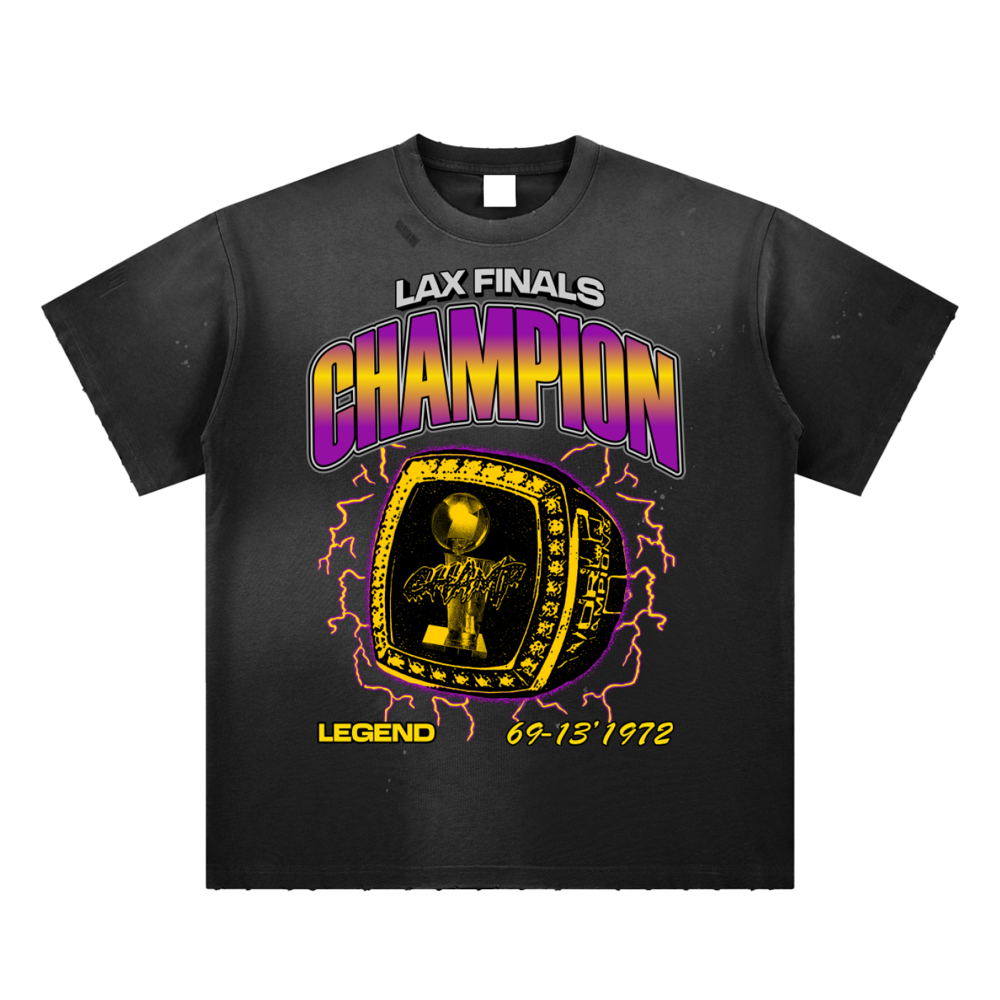 DG " 1972  LAX Champions " Hand-Frayed Sunfade Paint Splatter T-Shirt